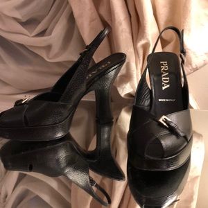 Black Leather Prada Open Toe Mule